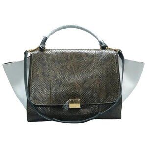 CELINE Trapeze Green Leather Satchel 737-061425